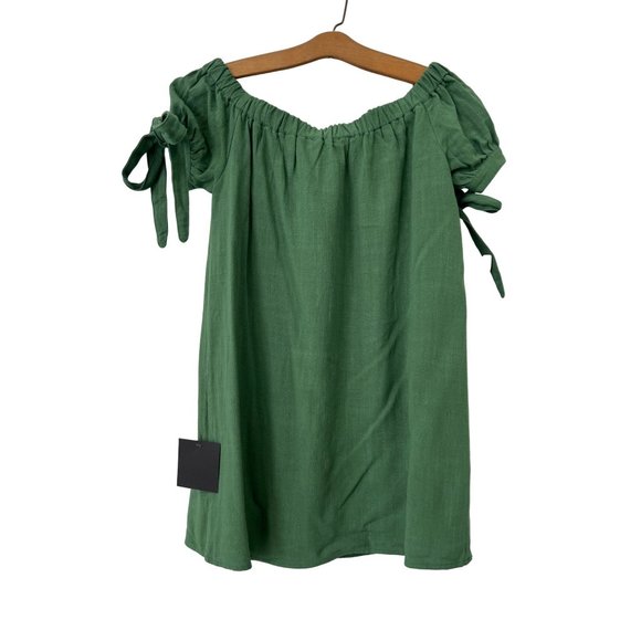 Lulus Al Fresco Evenings Off The Shoulder Dress Womens S Green Rayon Summer NEW - Picture 4 of 12